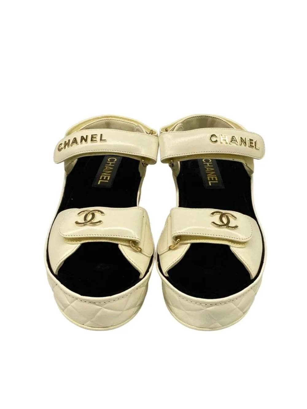 Chanel Sandals 35 C Ivory CC Logo Wedge Sole